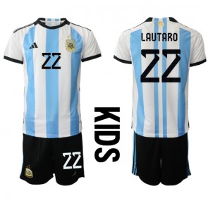 Argentina Lautaro Martinez #22 Domaci Dres za Dječji SP 2022 Kratak Rukavima (+ kratke hlače)